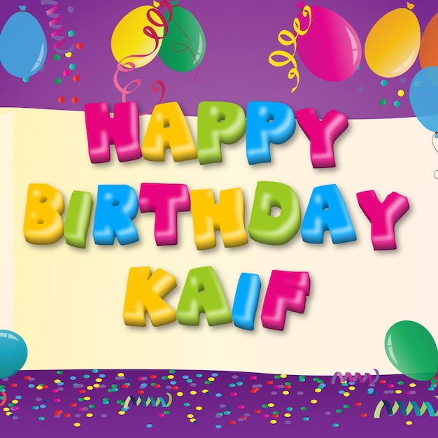 Foto feliz cumpleaños kaif confeti dorado lindo globo tarjeta foto efecto de texto