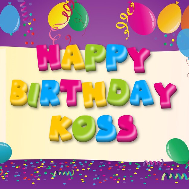 Feliz Cumpleaños Koss Confeti Dorado Lindo Globo Tarjeta Foto Efecto De Texto