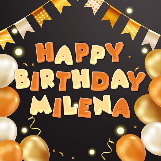 Feliz cumpleaños Lena Gold Confetti Cute Balloon Card Efecto de texto fotográfico