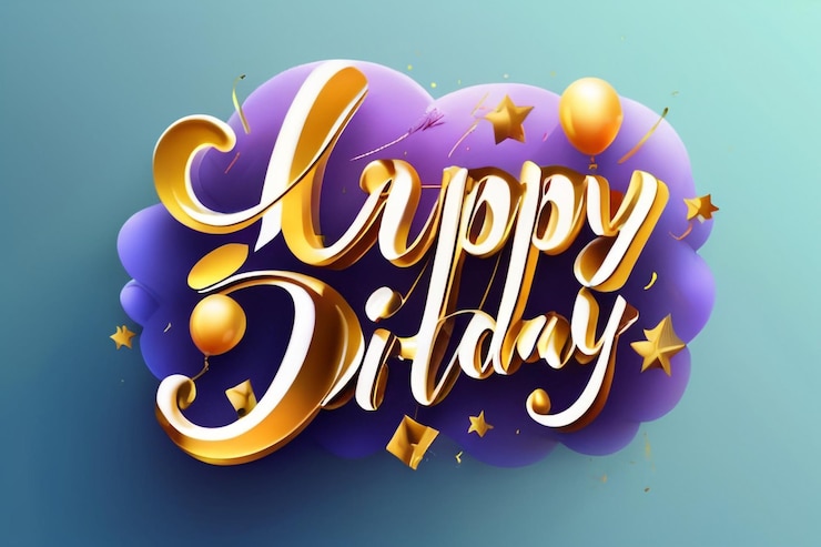 Foto feliz cumpleaños con letras de gradiente con ilustración de vector de eventos dorado