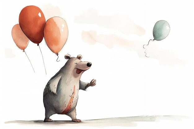 Feliz cumpleaños Oso de dibujos animados lindo con globoIlustración Imagen generada por IA posprocesada