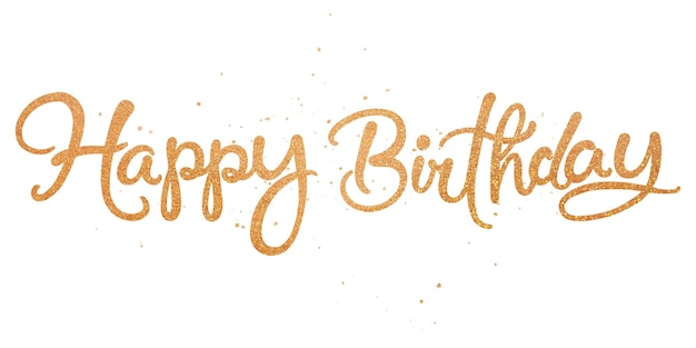 Feliz cumpleaños palabra png oro caligrafía brillante pegatina digital en fondo transparente
