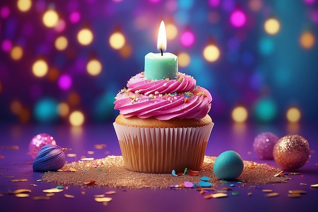 Feliz cumpleaños pastel en brillo colorido fondo luz de vela