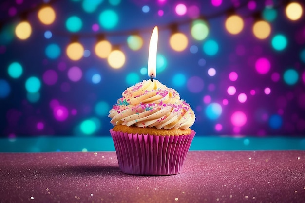 Feliz cumpleaños pastel en brillo colorido fondo luz de vela