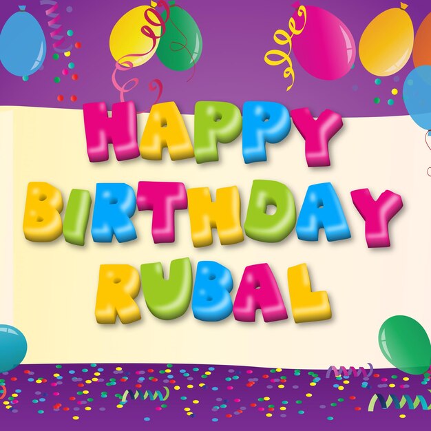 Foto feliz cumpleaños rubal gold confetti cute balloon card efecto de texto de la foto.