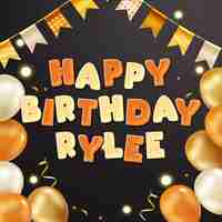Foto feliz cumpleaños rylee confeti dorado lindo globo tarjeta foto efecto de texto