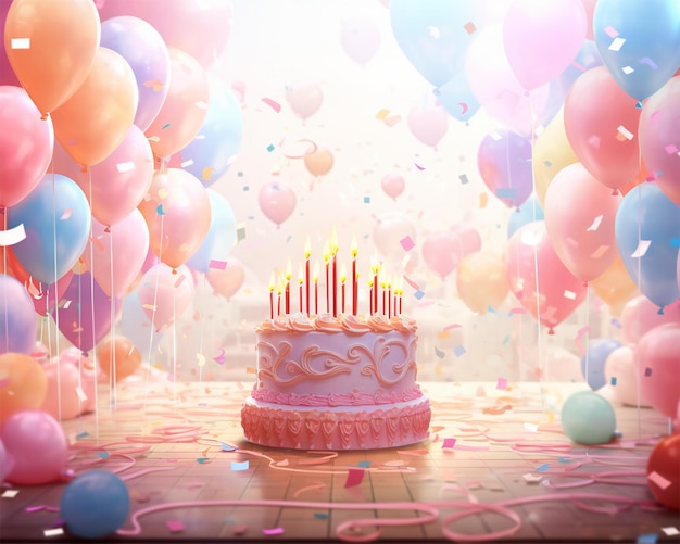 feliz cumpleaños con tema foto de fondo con globos de colores y área de texto generada ai