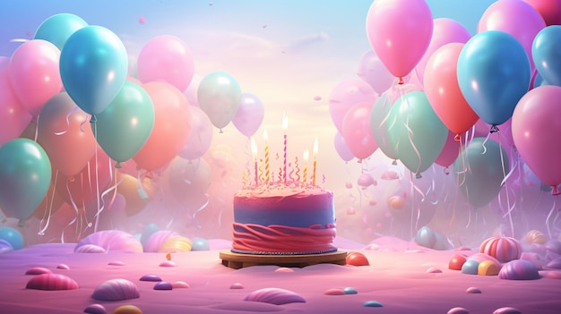 feliz cumpleaños con tema foto de fondo con globos de colores y área de texto generada ai