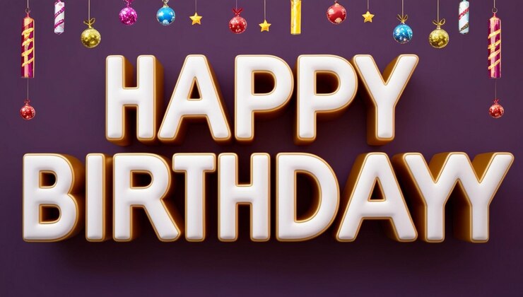 Foto feliz cumpleaños tipografía 3d decorada con fondo festivo