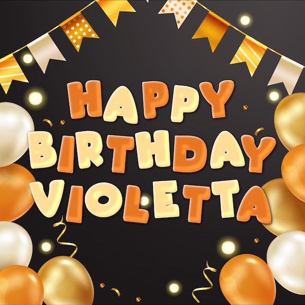 Foto feliz cumpleaños violetta gold confetti dulce tarjeta de globo efecto de texto fotográfico