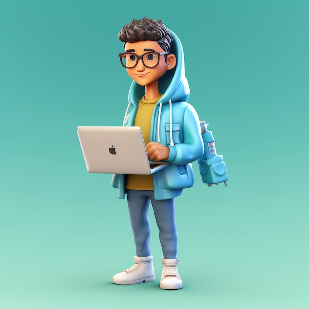 feliz desenho animado programador 3d hacker designer personagens