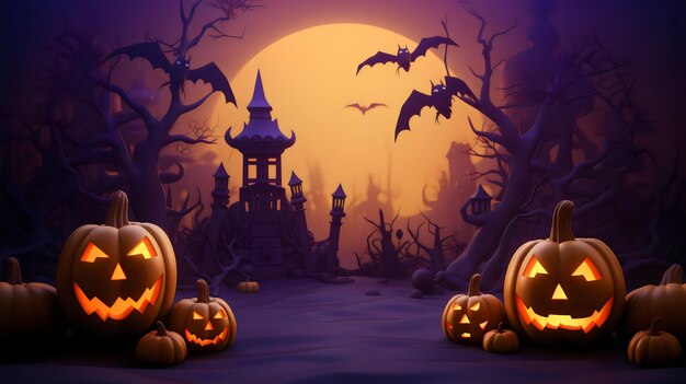 Feliz design assustador de Halloween em fundo de ilustração de estilo 3d