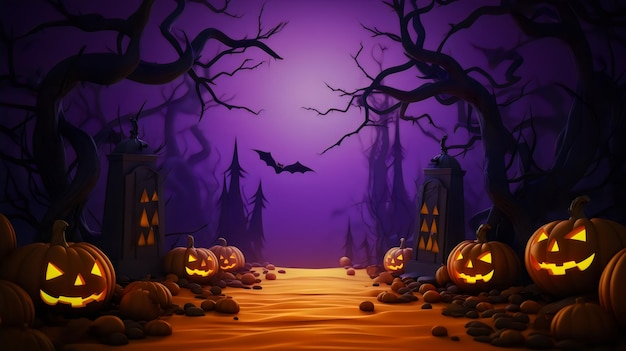 Feliz design assustador de Halloween em fundo de ilustração de estilo 3d