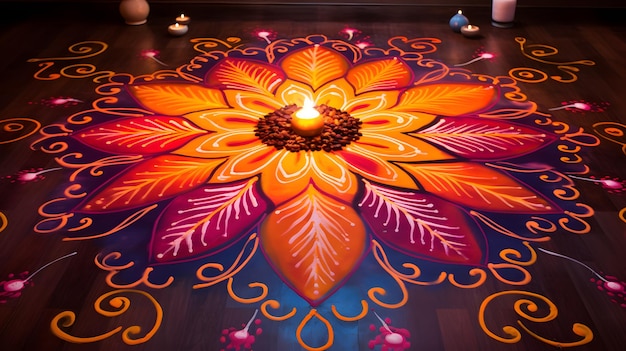feliz design Diwali Rangoli adornado com cores vibrantes e padrões intrincados