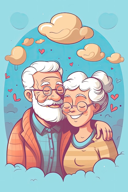 Foto feliz día de los abuelos, arte de línea limpia, estilo de amor de san valentín plano generado por ia