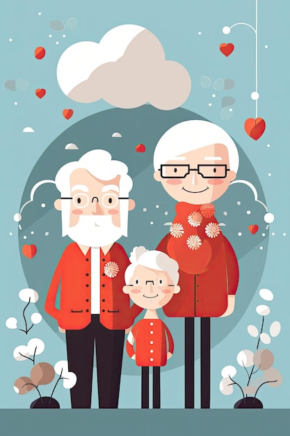 Feliz día de los abuelos, arte de línea limpia, estilo de amor de Valantine plano, generado por IA.