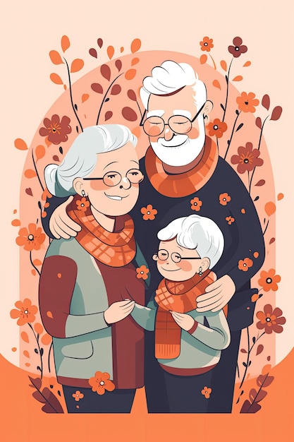 Feliz día de los abuelos, arte lineal limpio, estilo de amor valantine plano generado por IA