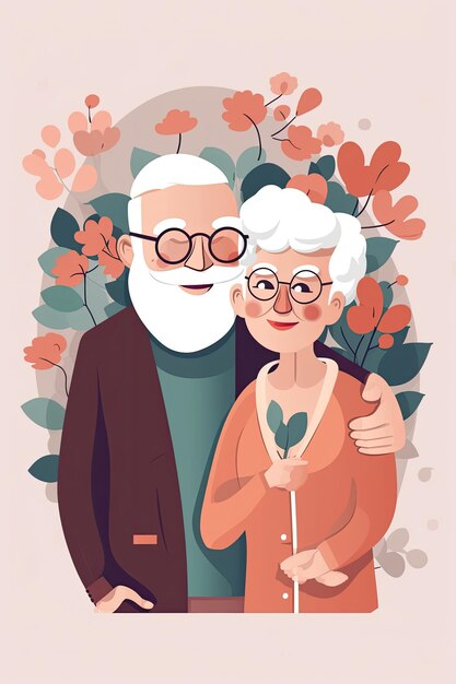 Feliz día de los abuelos, arte lineal limpio, estilo de amor valantine plano generado por IA