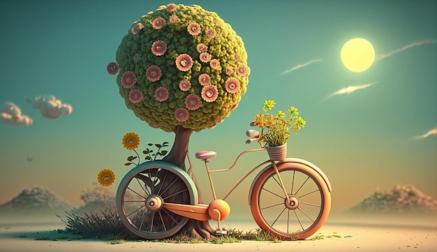 Feliz día de la bicicleta 3d lindo personaje día de la tierra día mundial del medio ambiente fondo foto ilustración