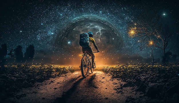 Feliz día de la bicicleta escena cinematográfica día de la tierra día mundial del medio ambiente ilustración de fotografía de fondo