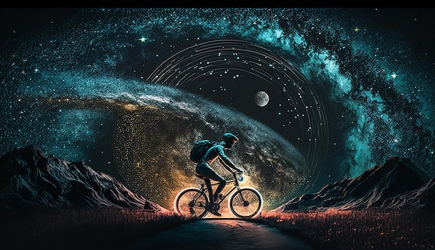 Feliz día de la bicicleta escena cinematográfica día de la tierra día mundial del medio ambiente ilustración de fotografía de fondo