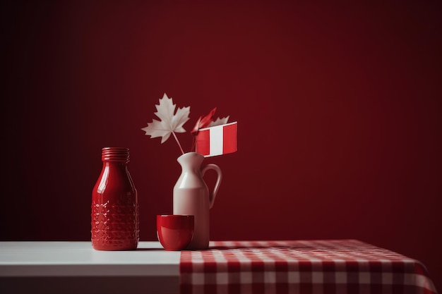 Feliz Día de Canadá Celebrando el cumpleaños de Canadá Los canadienses muestran su orgullo por su historia, cultura y logros Bandera festiva hoja de arce color rojo IA generativa