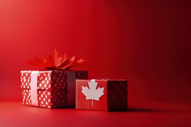 Feliz Día de Canadá Celebrando el cumpleaños de Canadá Los canadienses muestran su orgullo por su historia, cultura y logros Bandera festiva hoja de arce color rojo IA generativa