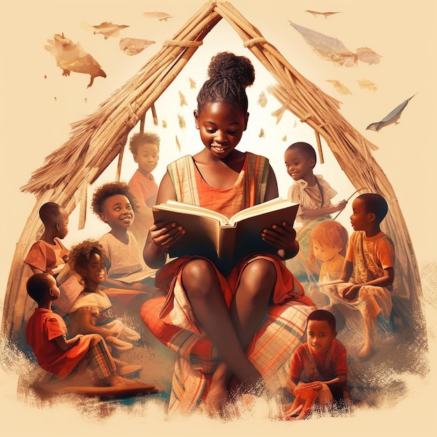 Feliz Dia da Alfabetização Jovens comemoram o Dia da Alfabetização lendo livros Gerados por Ai