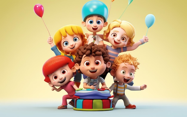 Feliz Dia da Amizade personagens de desenhos animados 3d em renderização de estúdio