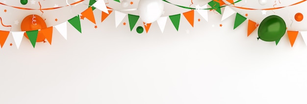 Feliz Dia da Independência da Índia ou da Irlanda, fundo de decoração de banner com bandeira de guirlanda de balão