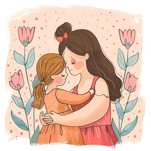 Foto feliz dia da mãe com a mãe abraçando a ilustração do bebê