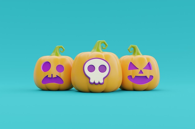 Feliz dia das bruxas com abóboras jackolantern tradicional renderização em 3d do feriado de outubro