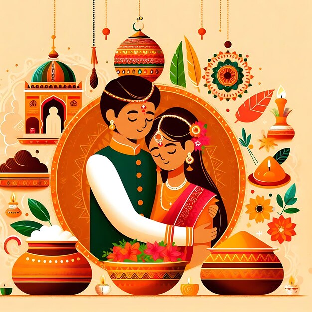 Foto feliz dia de karwa chauth festival hindu plano de fundo desenho ilustração