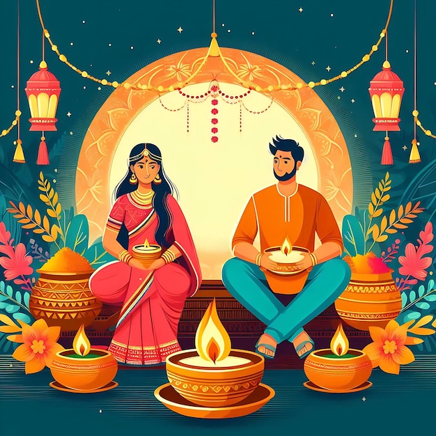 Foto feliz dia de karwa chauth festival hindu plano de fundo desenho ilustração