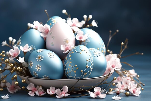 Feliz Dia de Páscoa com Ovos de Páscua Decorativos Em Um Cesto