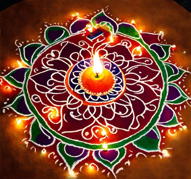 Foto feliz día de diwali rangoli