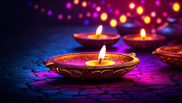 Foto feliz día de diwali, tarjeta de fiesta de la lámpara de aceite.