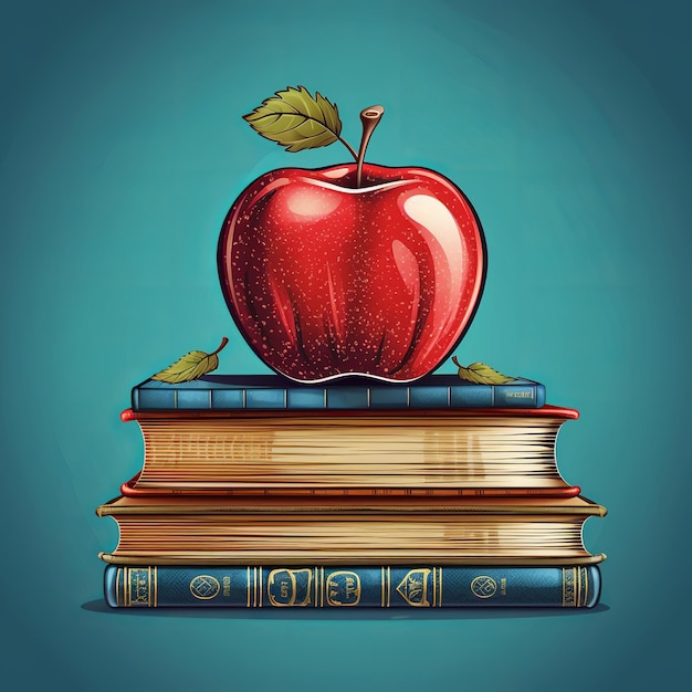 Feliz dia do professor, maçã na pilha de livros