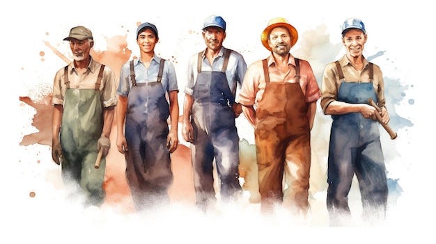 Feliz dia do trabalho Grupo de trabalhadores em estilo aquarela AI Generative