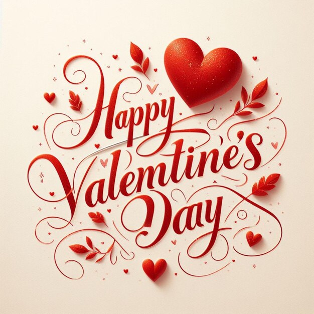 Feliz Dia dos Namorados caligrafia com um belo coração vermelho