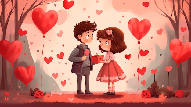 Feliz Dia dos Namorados cartão banner cartaz amor confissão Desenho animado pintado amantes menina e menino