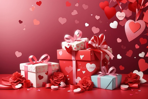Feliz dia dos namorados, corações doces e caixa de presente ou fundo para o conceito de amor do dia dos namorados