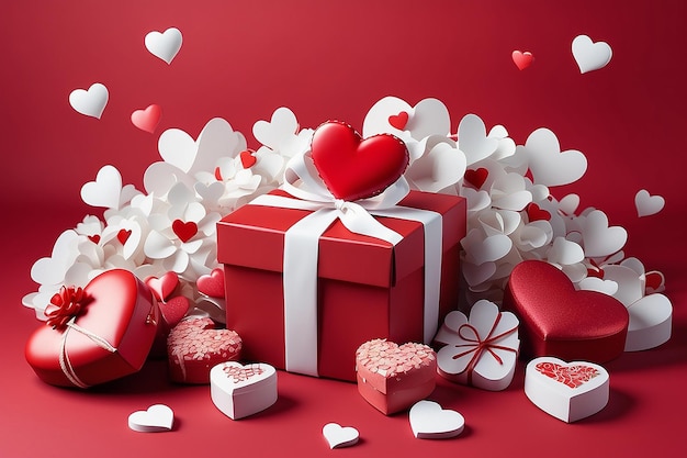Feliz dia dos namorados, corações doces e caixa de presente ou fundo para o conceito de amor do dia dos namorados