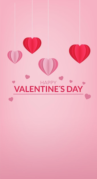 Feliz dia dos namorados e amor composição dos corações no fundo rosa. Ilustração 3D. tamanho vertical.