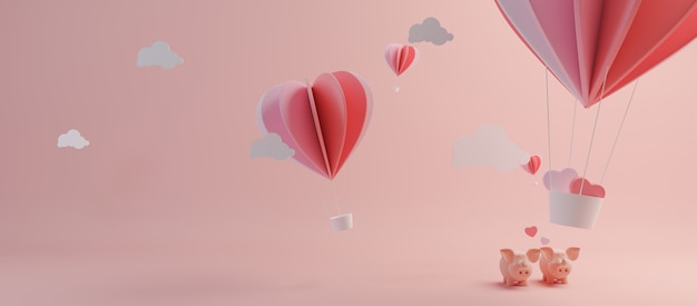 Feliz dia dos namorados e capina elemento de design. Fundo rosa. Renderização 3D