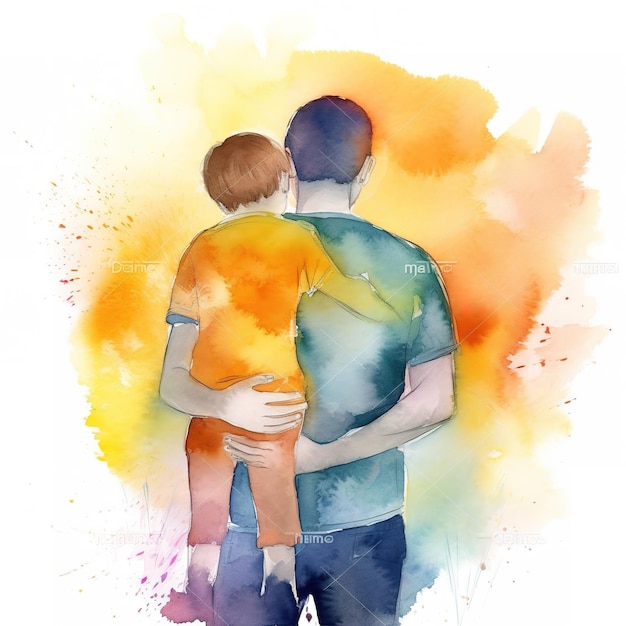 Feliz dia dos pais com pai e filho se abraçando