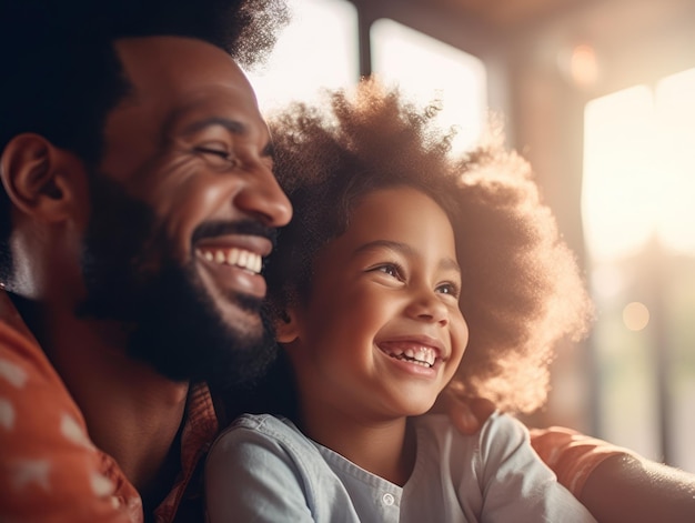 Feliz dia dos pais Pai afro-americano e filha sorrindo alegremente