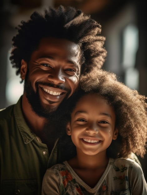 Feliz dia dos pais Pai afro-americano e filha sorrindo alegremente