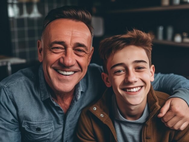 Foto feliz dia dos pais pai e filho sorrindo alegremente generative ai