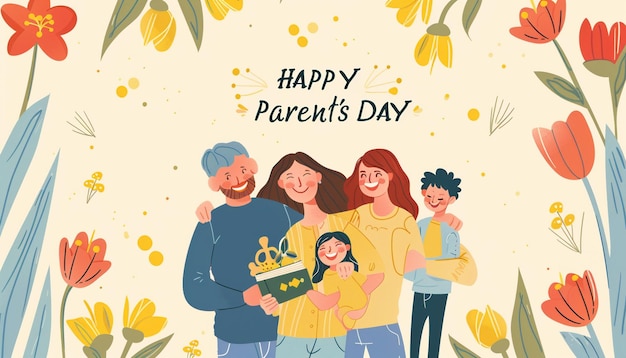 Feliz Dia dos Pais Sorriso Ilustração de arte de personagem com fundo floral modelo de cartão-presente